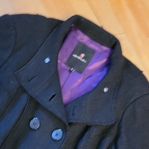 Laura Plus Elegant Black Double-Breasted Pea Coat 50% Wool - Picture 3 of 15